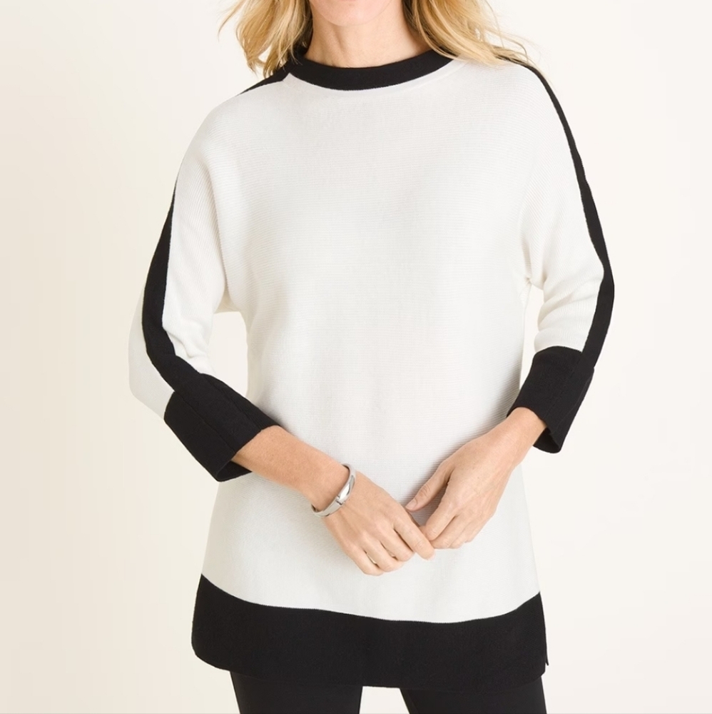 Chicos Zenergy Blocked Mock-Neck Sweater Size 3P XL Petite Black Cream